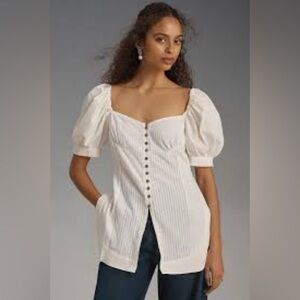 Anthropologie White Maeve Puff-Sleeve Sweetheart Top Size L NWT (READ)